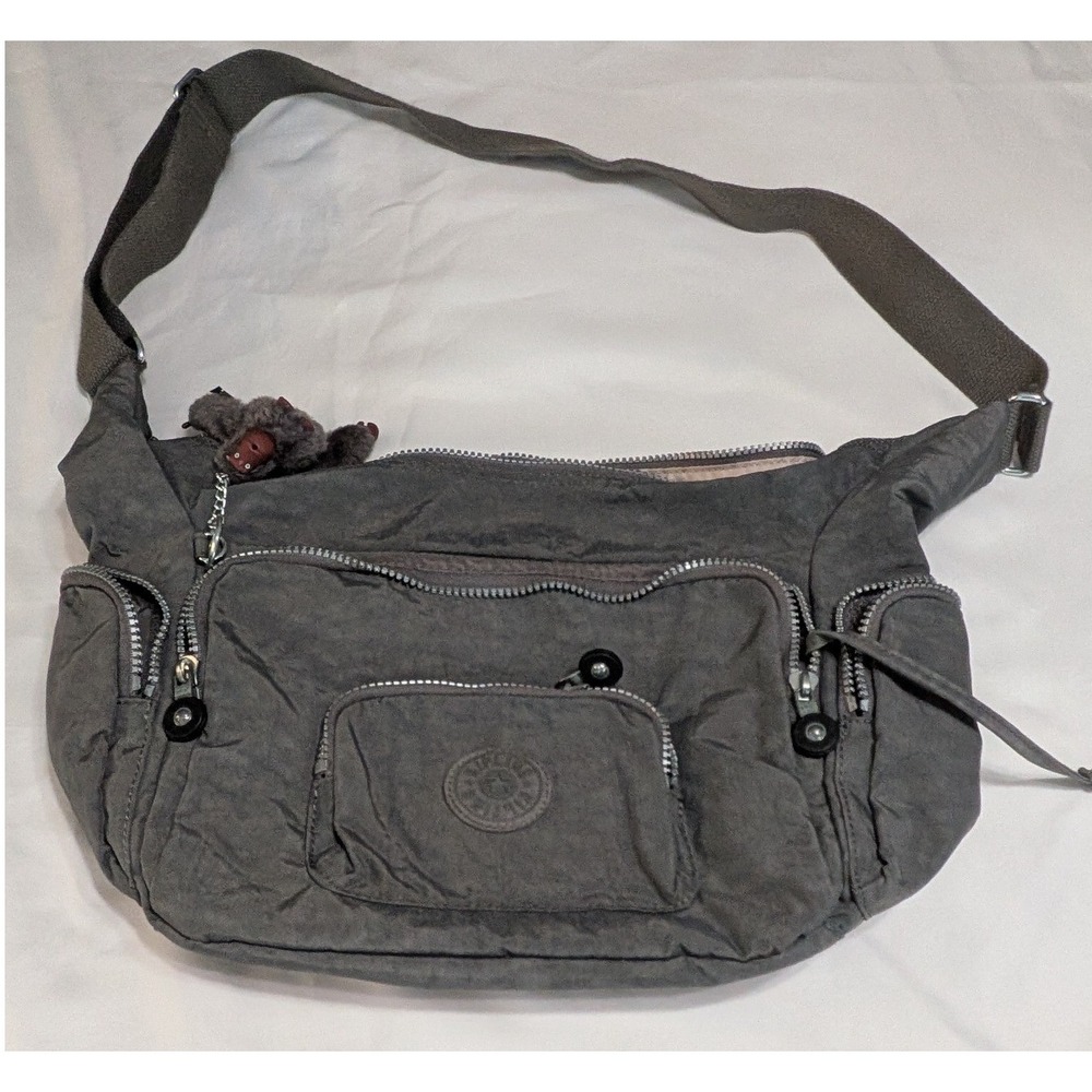 Kipling Gabbie Small Crossbody Bag Womens Grey Excellent Nylon Multi-Pocket